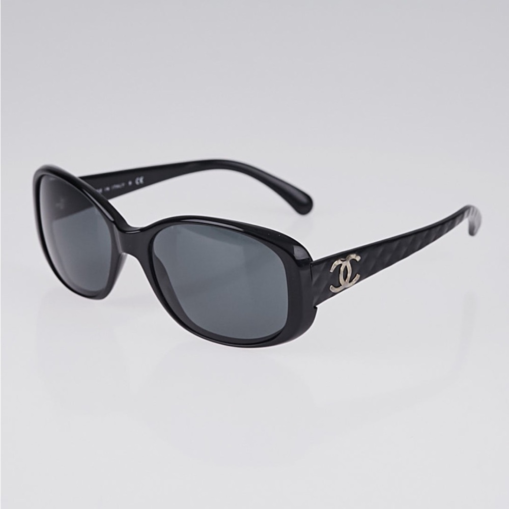 CHANEL Black Frame Quilted CC Logo Sunglasses